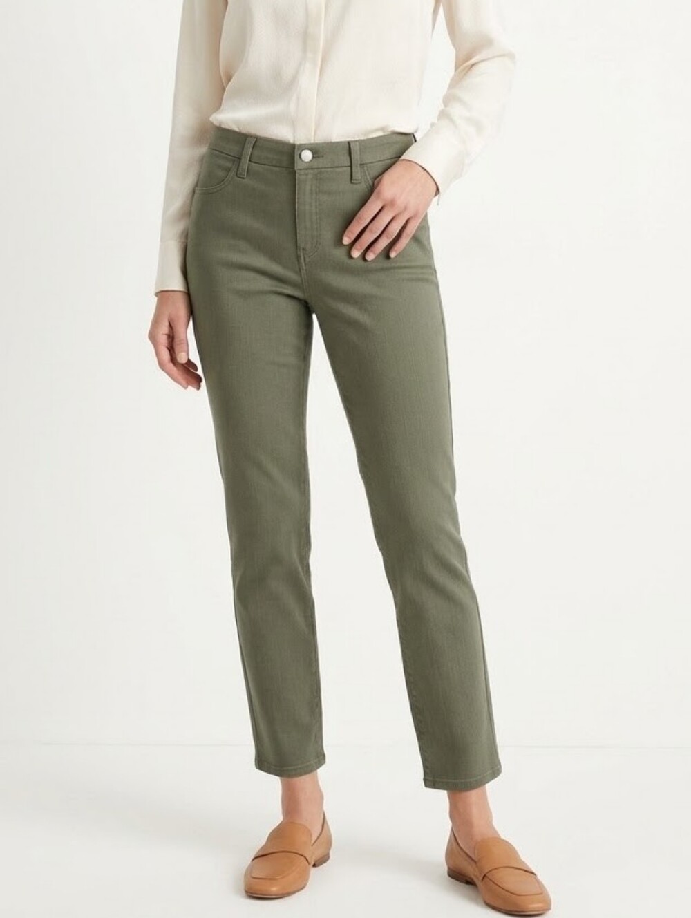 Chico's Olive Green Striated Stretch Ankle Jeans Chicos 2.5
